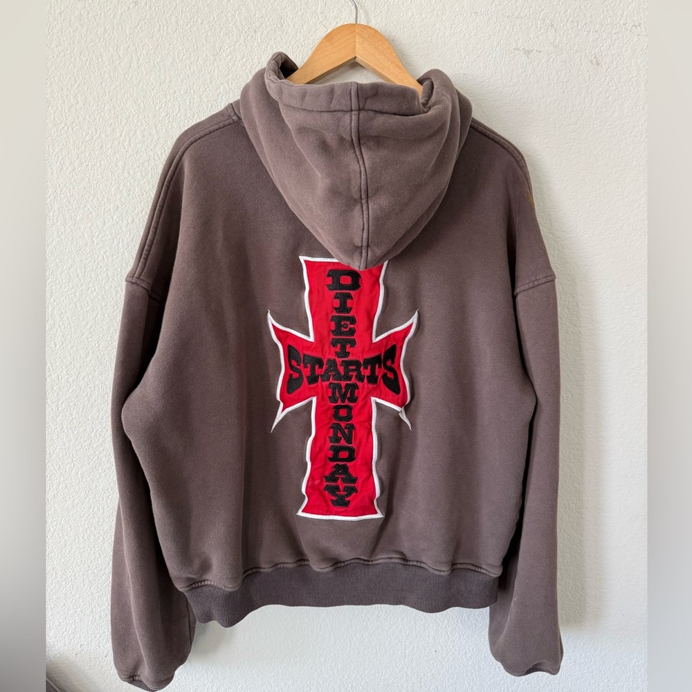 DIET STARTS MONDAY Brown Hoodie with Red and White Logo